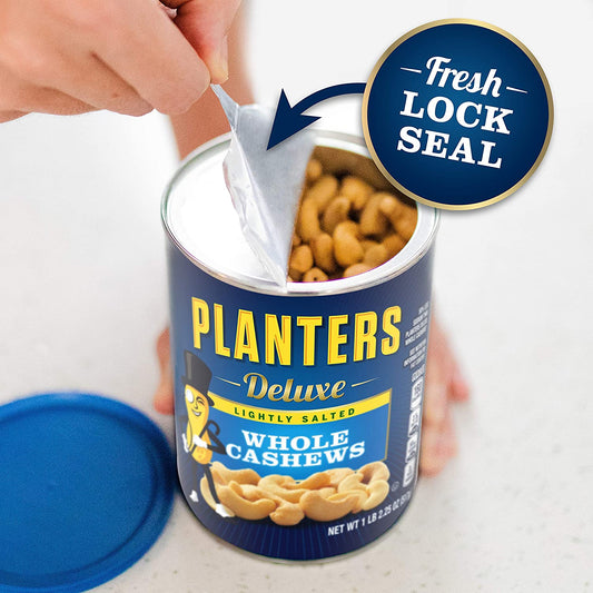 PLANTERS Deluxe Lightly Salted Whole Cashews, 1lb 2.25oz . Resealable Canister - Lightly Salted Cashews & Lightly Salted Nuts