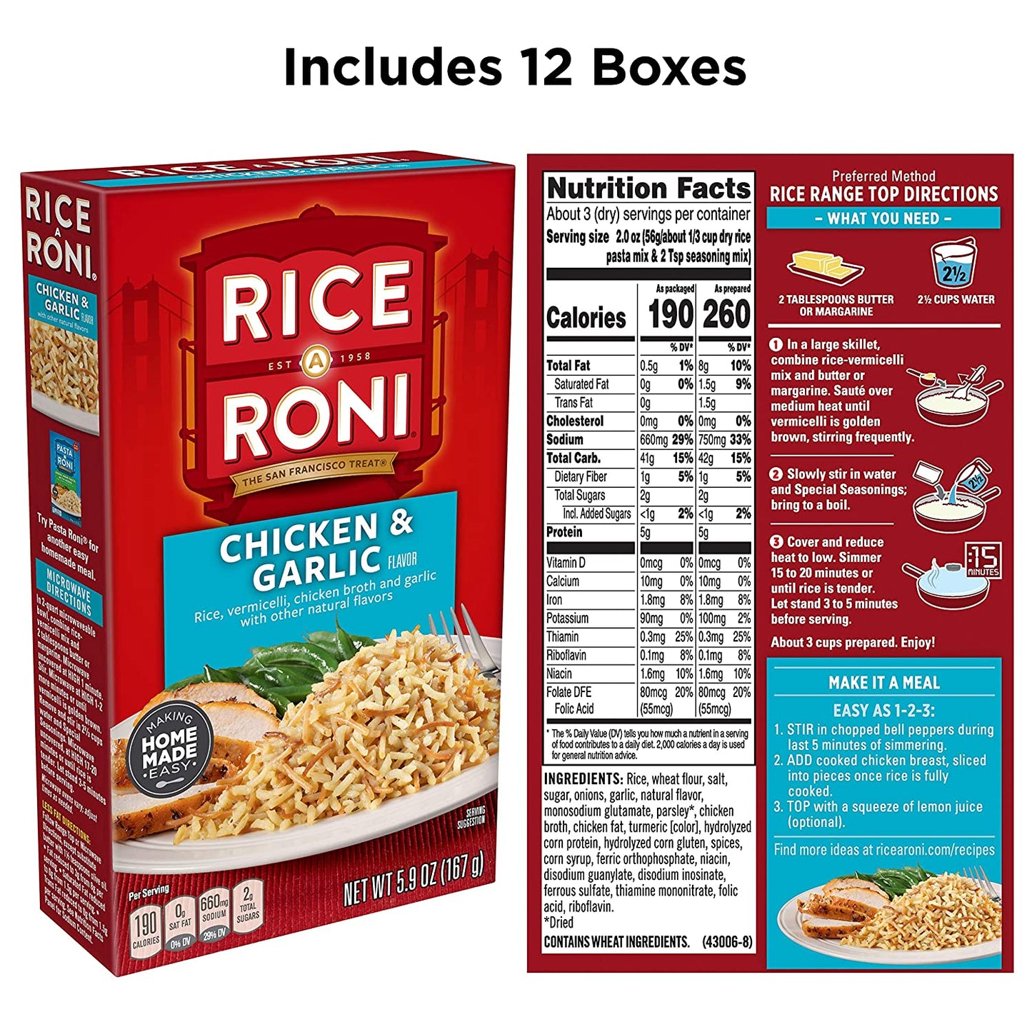 Rice-A-Roni Chicken & Garlic, 5.9-Ounce Boxes (Pack of 12)