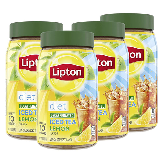 Lipton Iced Tea For a Cool Beverage Diet Decaffeinated Lemon Caffeine-Free, Sugar-Free Black Tea Mix 10 qt, 3 Ounce pack of 4