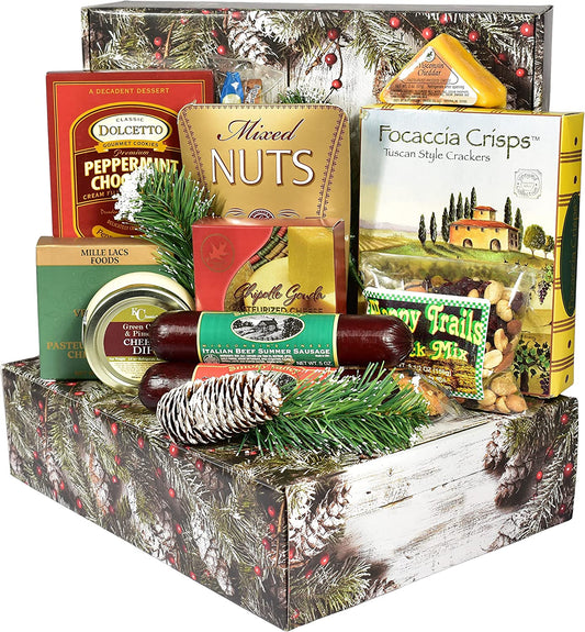 Gift Basket Village Holiday Homecoming: Holiday Meat and Cheese Gift Basket for the Holidays (Medium) - Holiday Gift Basket Filled with Sweet and Savory Treats, 1 Count (Pack of 1)