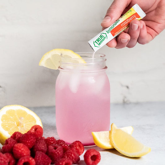 TRUE LEMON Raspberry Lemonade Drink Mix (30 Packets) Made from Real Lemon No Preservatives, No Artificial Sweeteners, Gluten Free Water Flavor Packets & Water Enhancer with Stevia