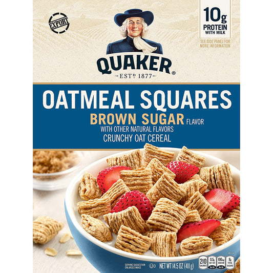 Quaker Oatmeal Squares Breakfast Cereal, Brown Sugar, 14.5oz Boxes (3 Pack)