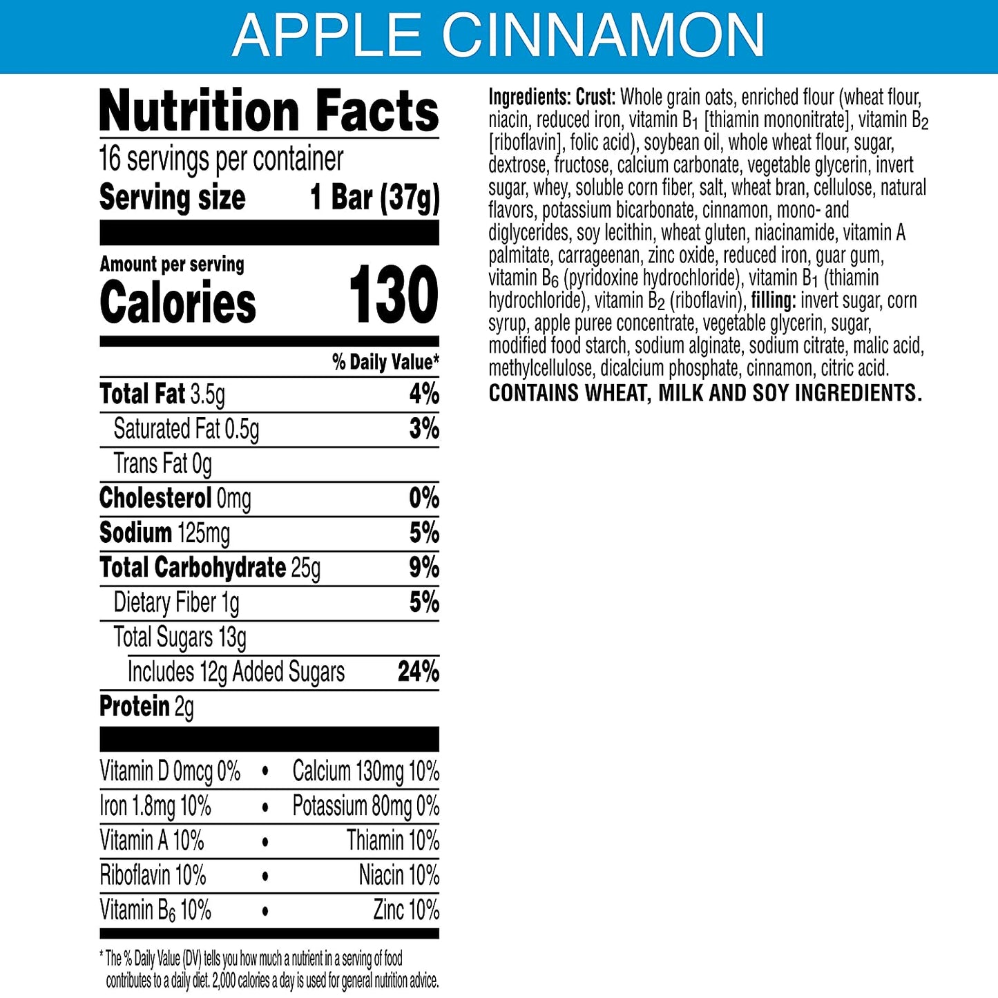 Kellogg's Nutri-Grain, Soft Baked Breakfast Bars, Apple Cinnamon, Made with Whole Grain, 20.8 oz (Pack of 3, 48 bars)