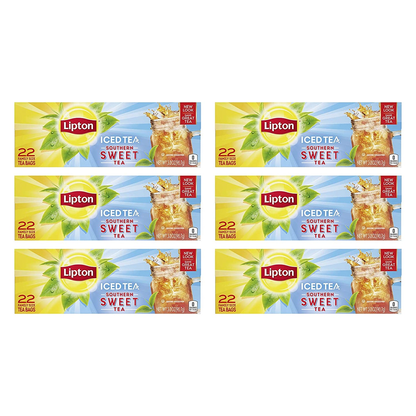 Lipton Family-Sized Black Iced Tea Bags, Southern Sweet Tea 22 ct (Pack of 6)