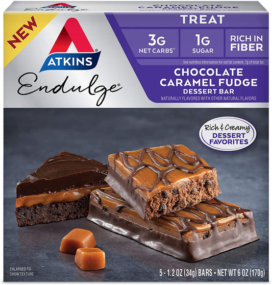 Atkins Endulge Treat Dessert Bar Chocolate Caramel, Fudge, 5 Count