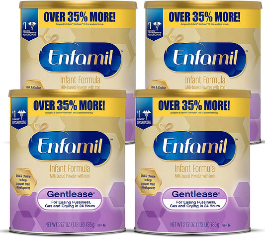 Enfamil Gentlease Baby Formula, Reduces Fussiness, Crying, Gas and Spit-up in 24 hours, DHA & Choline to support Brain development, Value Powder Can, 27.7 Oz (Pack of 4)