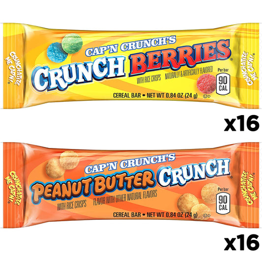 Quaker Cap'n Crunch Treat Bars, 2 Flavor Variety Pack, 0.84 Oz, 32 Count