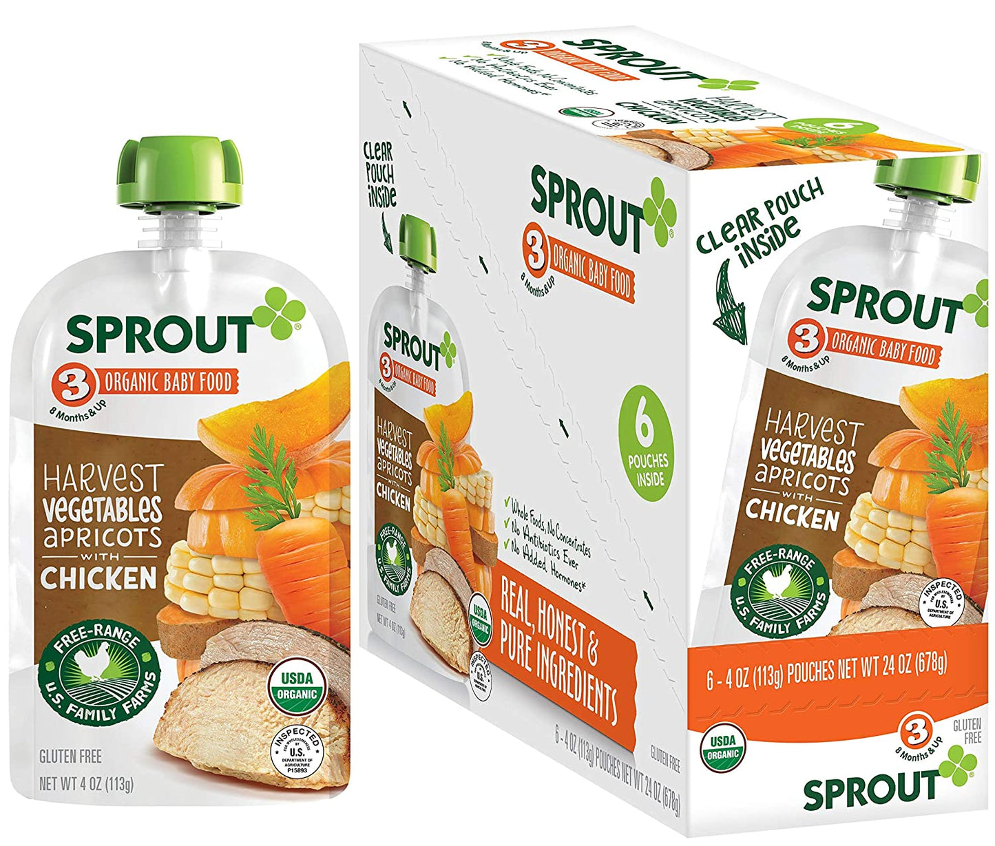 Sprout Organic Baby Food Pouches Stage 3, Organically Sourced Meat Protein, 4 Ounce (Pack of 12)