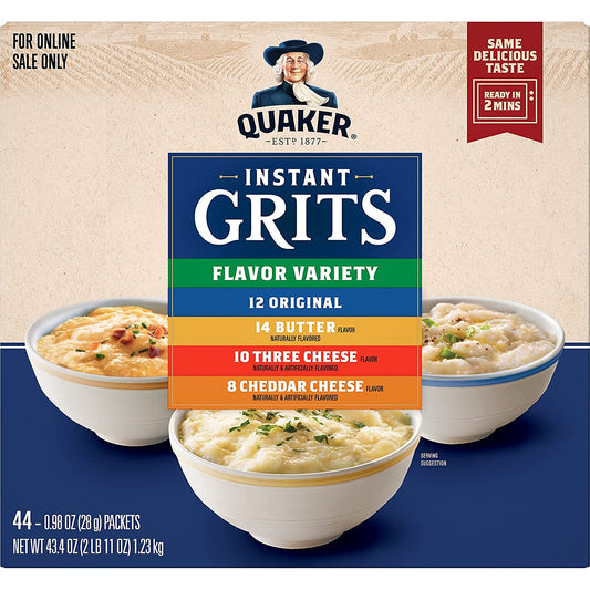 Quaker Instant Grits, 4 Flavor Variety Pack, 0.98oz Packets (44 Pack)