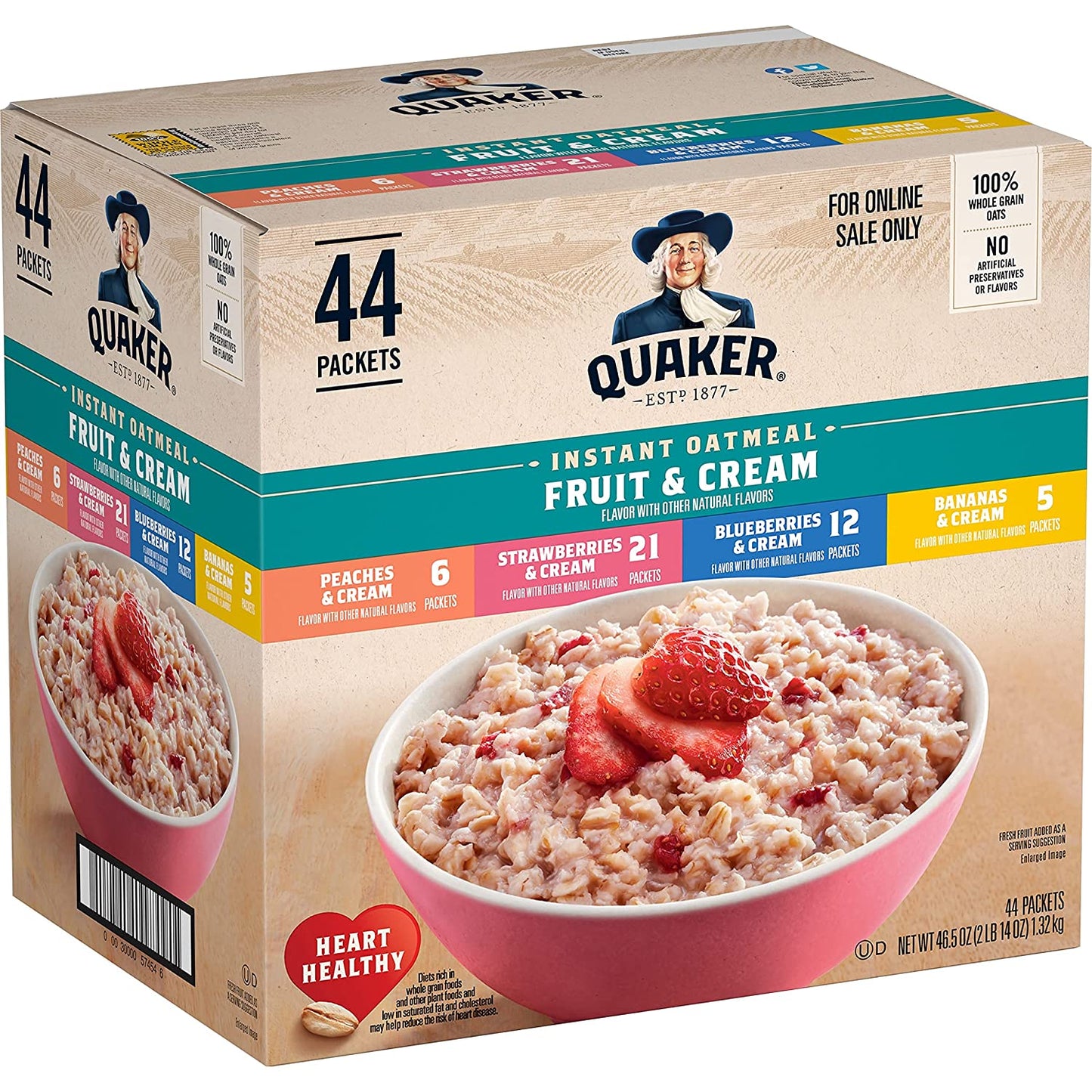 Quaker Instant Oatmeal Fruit & Cream Variety Pack, Multiple Colors, 44 Count