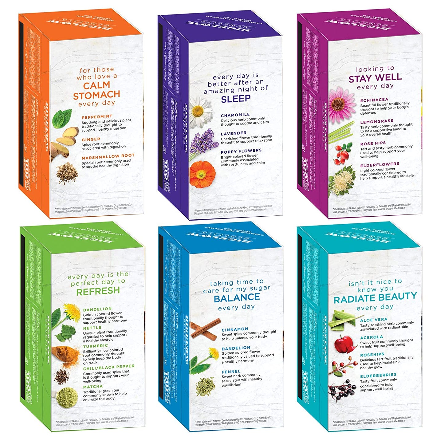 Bigelow Tea Benefits Wellness Teabag Variety Pack, Mixed Caffeinated Green Matcha & Caffeine-Free Herbal Tea, 18 Count Box (Pack of 6) 108 Tea Bags Total