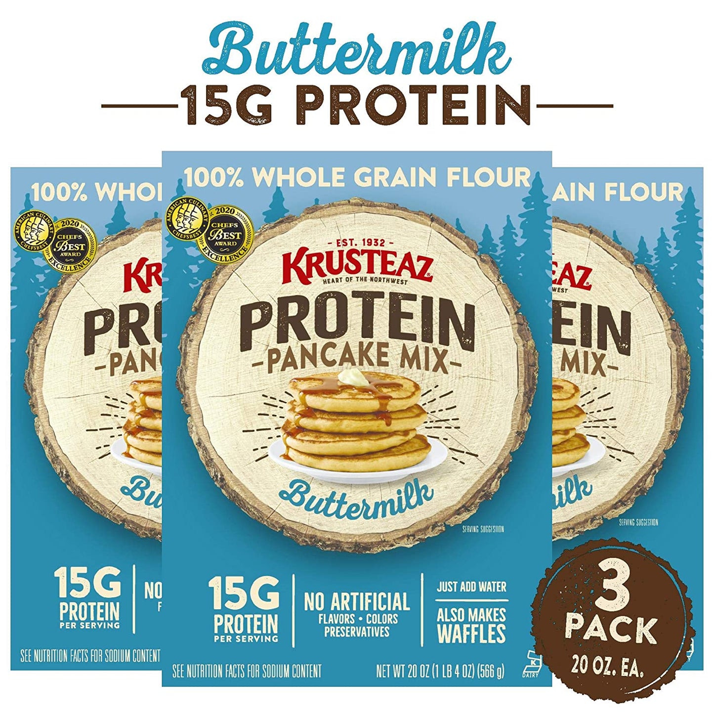 Krusteaz Buttermilk Protein Pancake, Flapjack and Waffle Mix (Pack of 3)