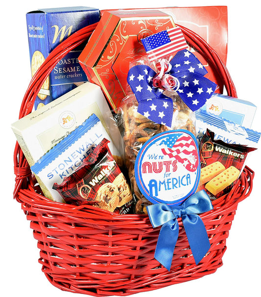 Gift Basket Village The All American Gift Basket - Patriotic Gift Basket with Gourmet Snacks to Celebrate and Honor Our Great Nation