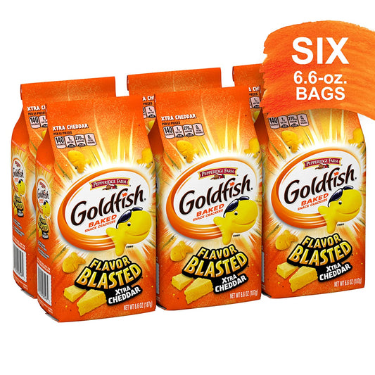 Goldfish Flavor Blasted Xtra Cheddar Crackers, Snack Crackers, 6.6 oz bag (Pack of 6)