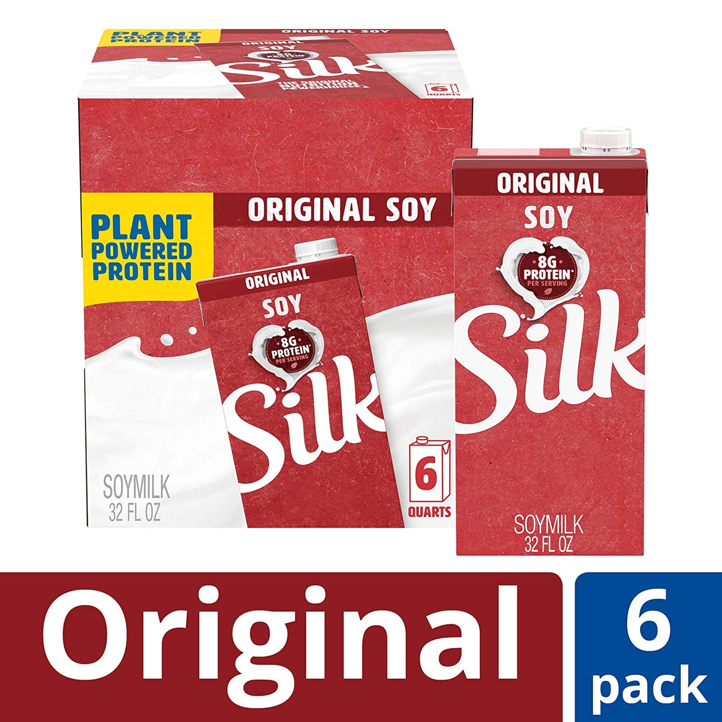 Silk Shelf-Stable Soy Milk, Original, Dairy-Free, Vegan, Non-GMO Project Verified, 1 Quart (Pack of 6)