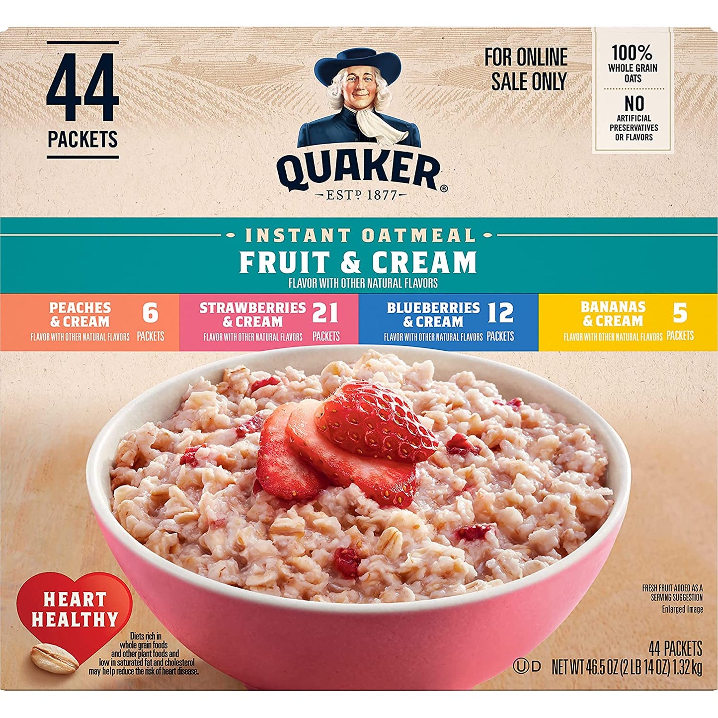 Quaker Instant Oatmeal Fruit & Cream Variety Pack, Multiple Colors, 44 Count