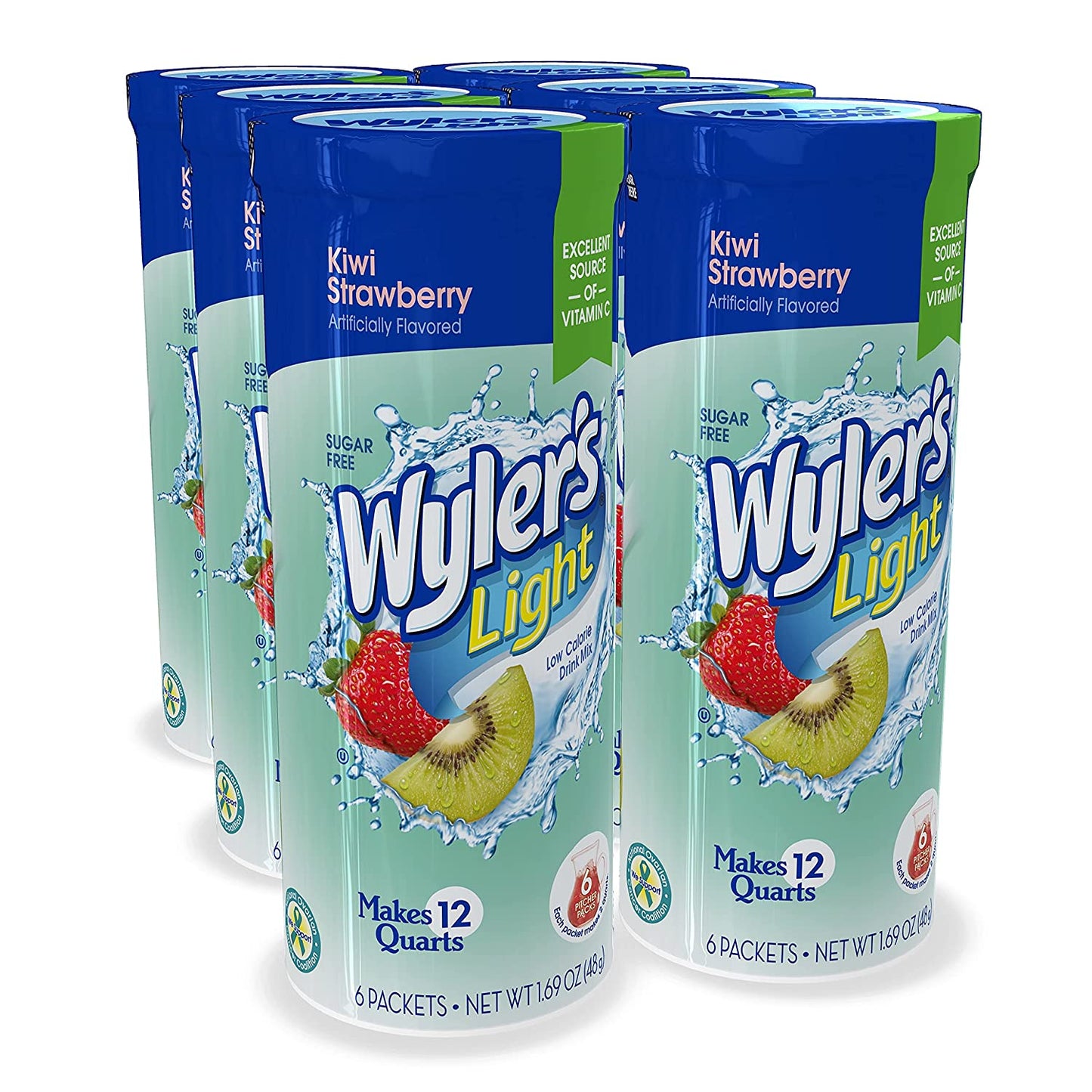 Wyler's Light Canister Drink Mix - Kiwi Strawberry Water Powder Enhancer Canister (6 Canisters that make 12 Quarts Each)
