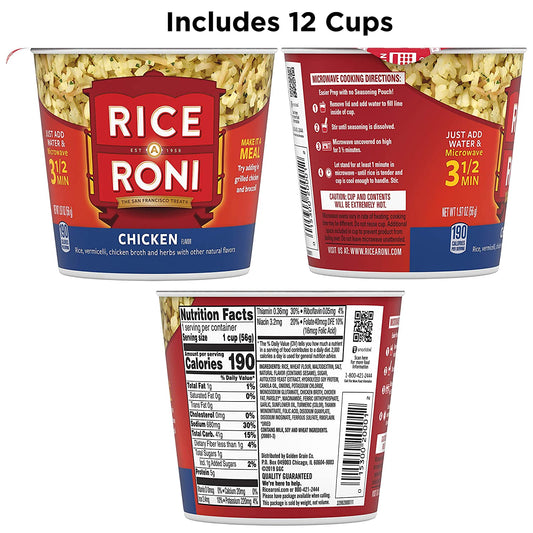 Rice a Roni Cups, Chicken Flavor, 1.97 Ounce (Pack of 12)